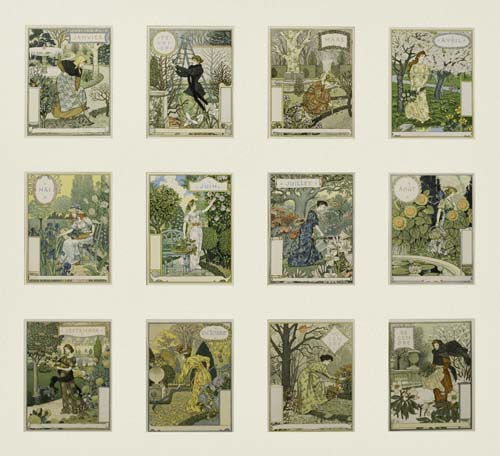 Appraisal: EUGENE GRASSET - BELLE JARDINIERE Calendar with sheets Each panel