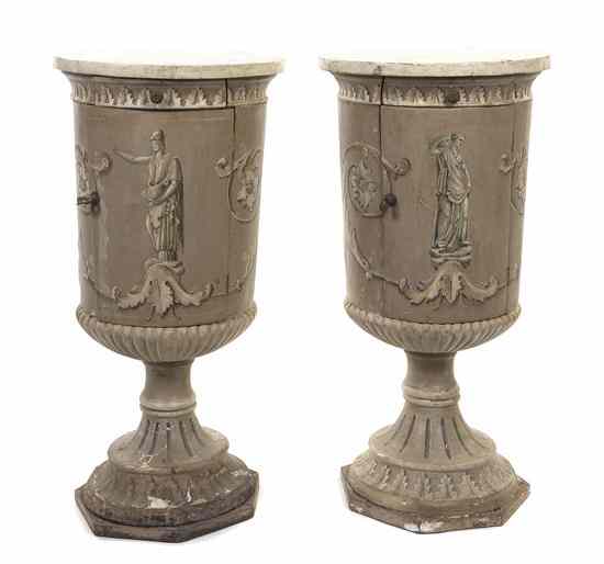 Appraisal: A Pair of Italianesque Painted Pedestal Cabinets each with a