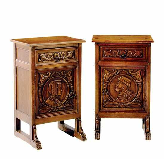 Appraisal: Pair Arts Crafts carved oak bedside stands Angelus Furniture Mfg