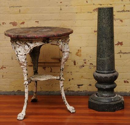 Appraisal: VICTORIAN GREEN MARBLE PEDESTAL AND PAINTED CAST-IRON TABLE The pedestal