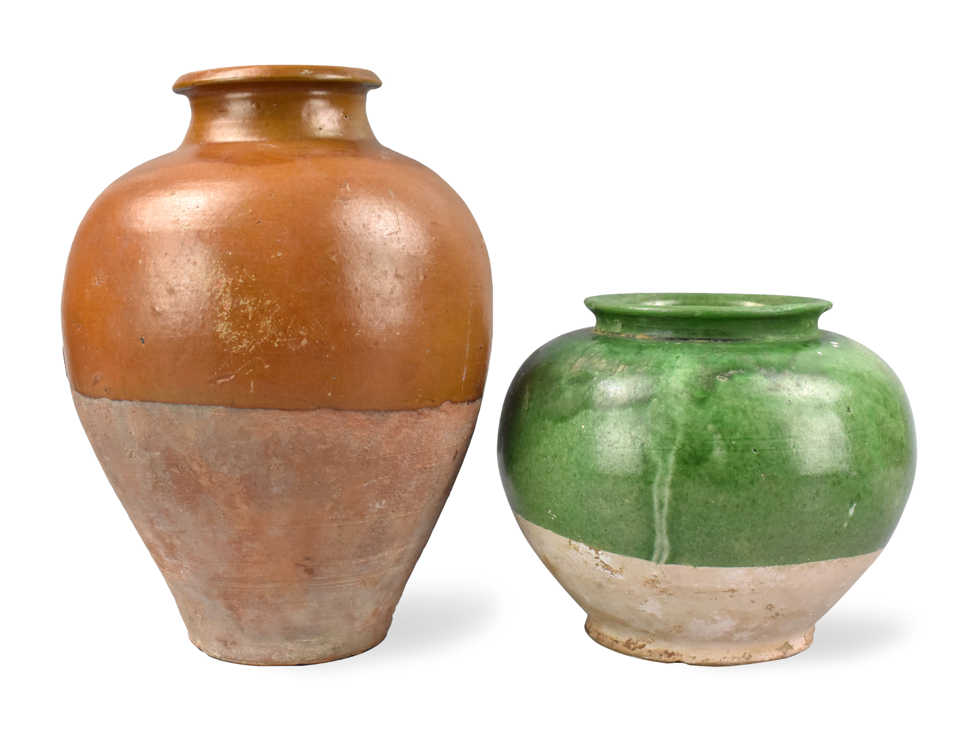 Appraisal: Two Chinese green and brown glazed jars dating from the