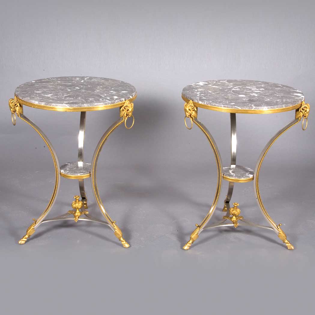 Appraisal: Pair of Neoclassical Style Marble Top Gilt-Metal Gueridons Height inches