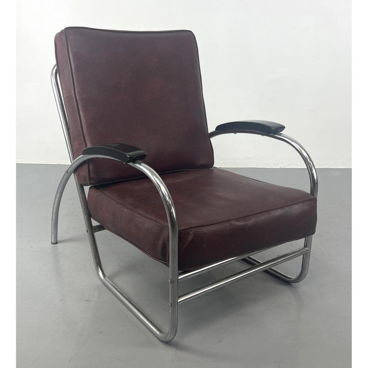 Appraisal: ROYALCHROME Art Deco Period Lounge Chair Dramatic Bowed Chrome Tube