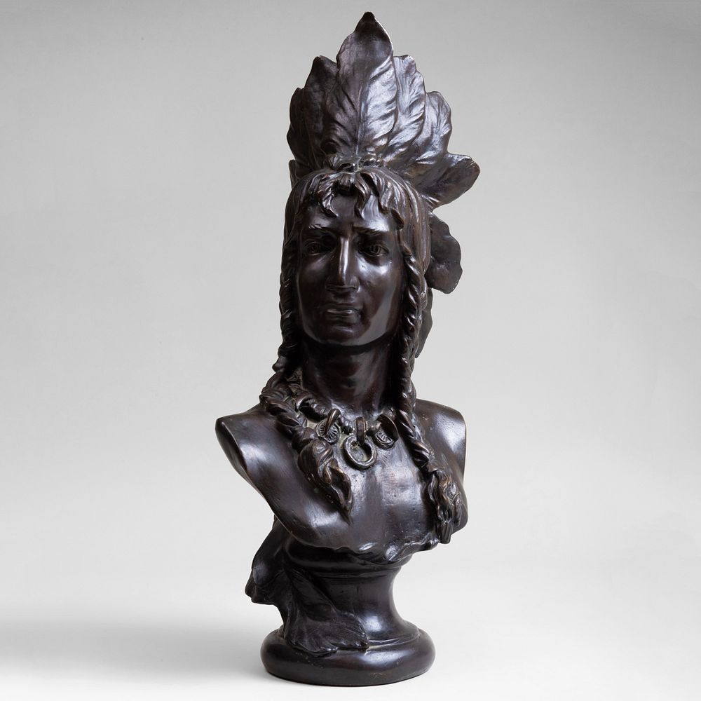 Appraisal: Patinated Bronze Bust of a Native American Unmarked x x