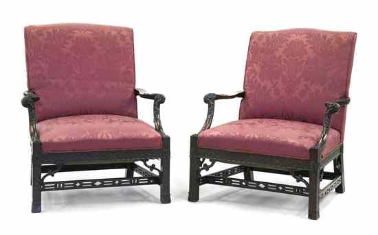 Appraisal: A Pair of Chinese Chippendale Style Mahogany Library Chairs each