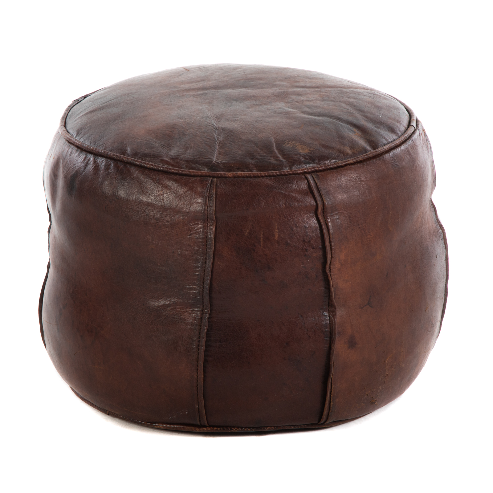 Appraisal: CONTEMPORARY SMALL ROUND LEATHER FOOTREST Distressed leather cylindrical footrest in