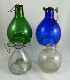 Appraisal: Antique glass fly traps Antique glass fly traps- cobalt green