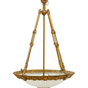 Appraisal: A Neoclassical Style Gilt Metal and Frosted Glass Hanging Fixture