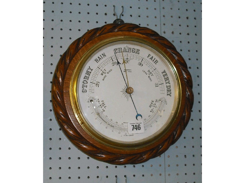 Appraisal: Oak circular barometer the white dial signed Horner Halifax within