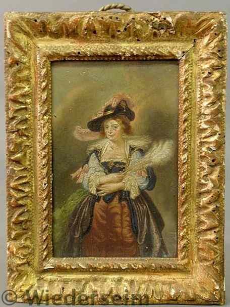 Appraisal: Continental oil on wood panel portrait of a young woman