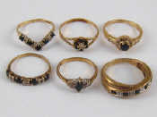 Appraisal: A mixed lot comprising six carat gold sapphire and diamond