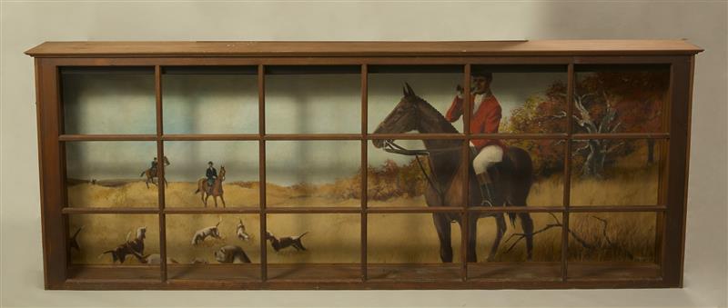 Appraisal: Hanging Lightbox Cabinet with Interior Oil on Canvas Equestrian Scene