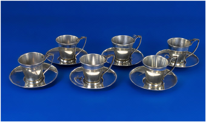 Appraisal: Art Deco Set Of Six Silver Cups And Saucers Hallmarked