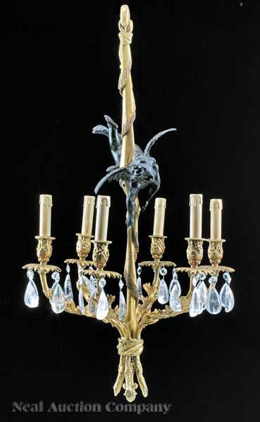 Appraisal: A Louis XVI-Style Gilt and Patinated Bronze Six-Light Chandelier the