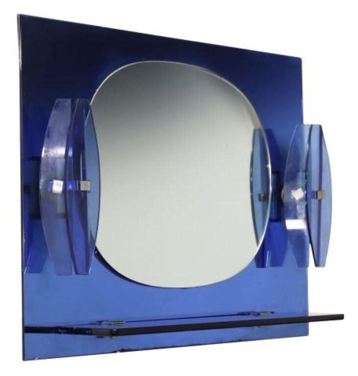 Appraisal: Italian modern bathroom mirror c s blue glass frame two