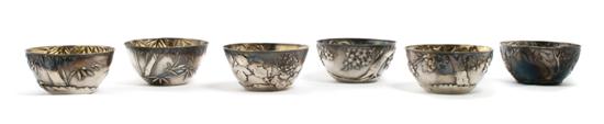 Appraisal: A Group of Six Japanese Silver Rice Bowls Diameter inches