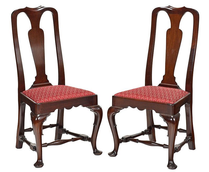 Appraisal: Pair of Queen Anne Style Mahogany Side Chairs th century