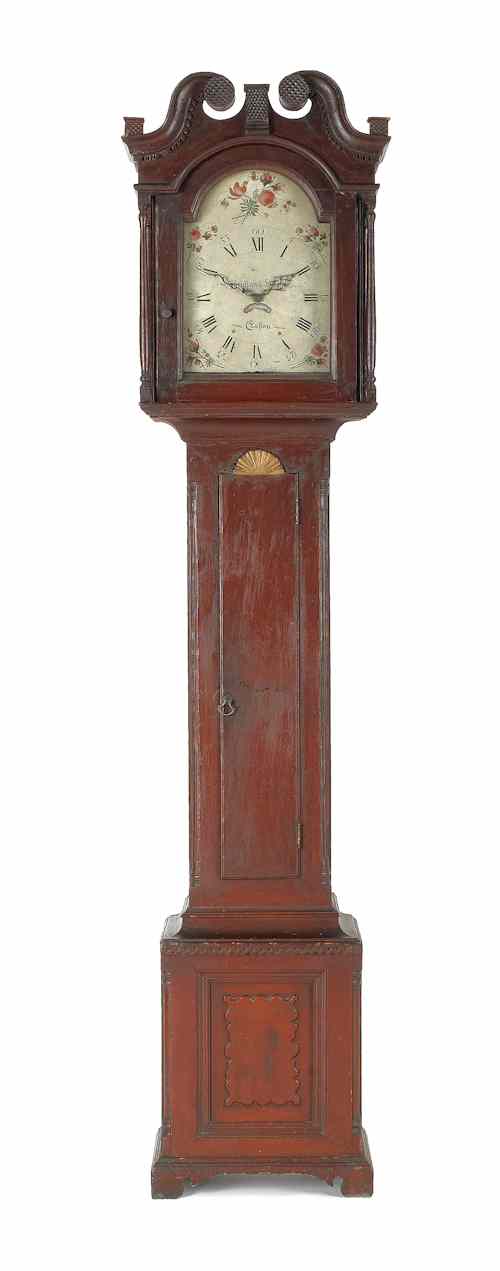 Appraisal: Pennsylvania painted pine tall case clock ca having a fully