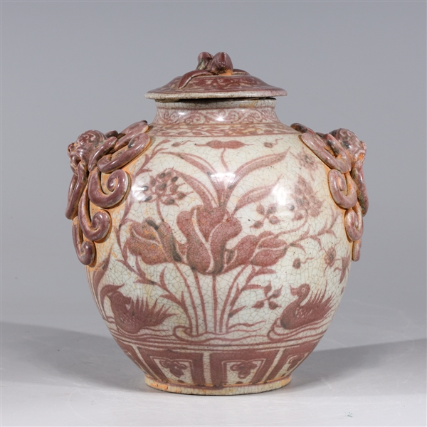 Appraisal: Chinese red and white covered porcelain vase with floral designs