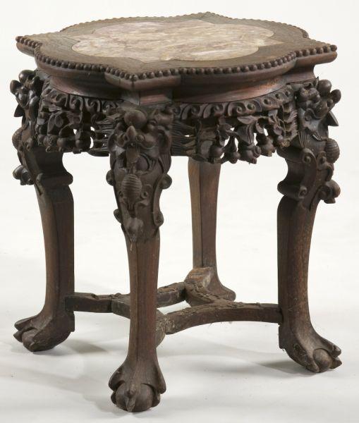 Appraisal: Asian Marble Top Low Side Table late th century carved