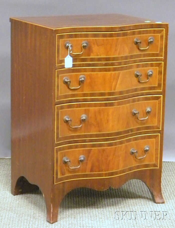 Appraisal: Diminutive Hepplewhite-style Inlaid Mahogany Veneer Serpentine Four-drawer Chest ht wd