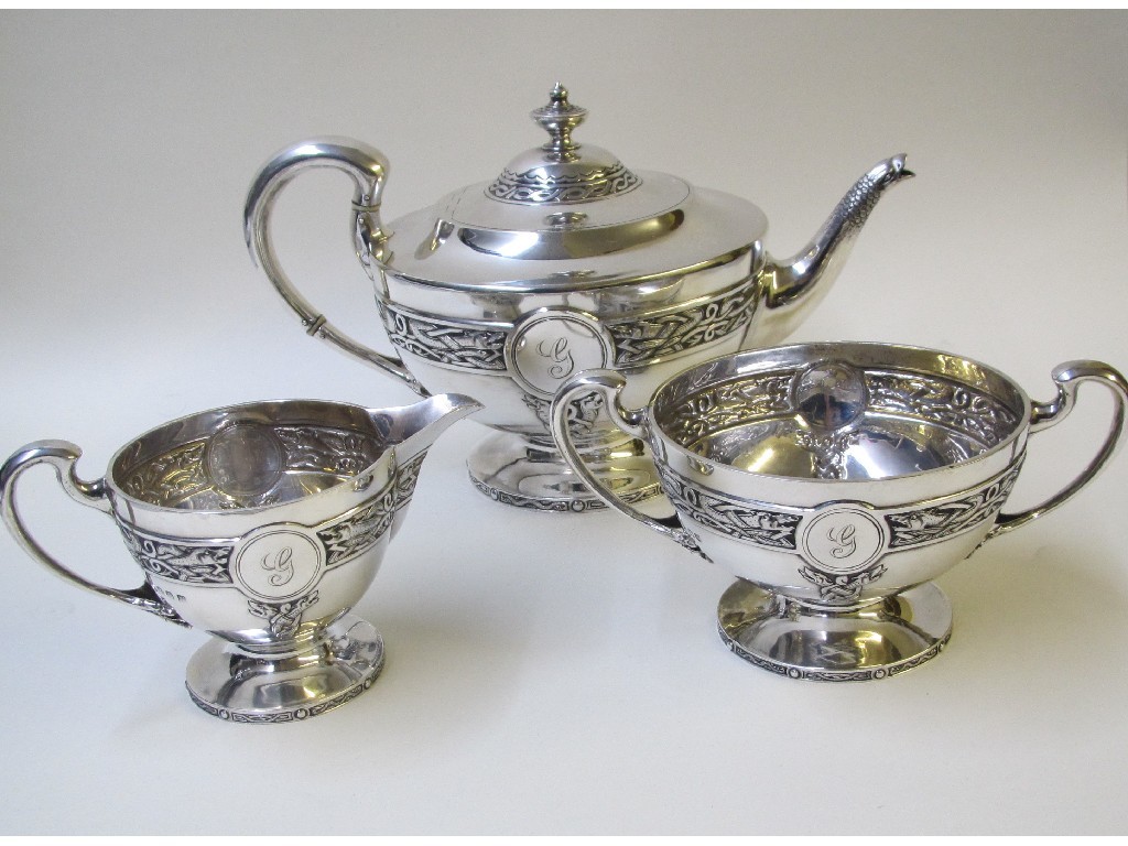 Appraisal: A Silver Celtic pattern three piece silver tea service Glasgow