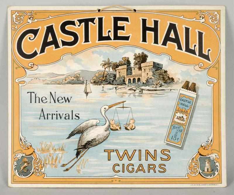 Appraisal: Cardboard Castle Hall Twin Cigars Sign Description Great image of