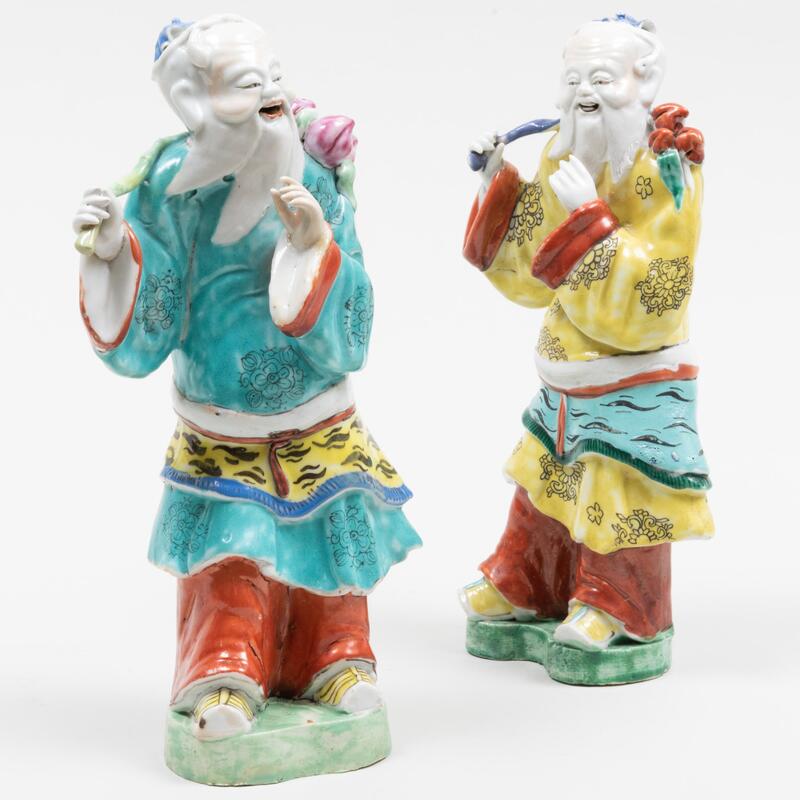 Appraisal: Two Chinese Export Famille Rose Porcelain Figures of Immortals Unmarked