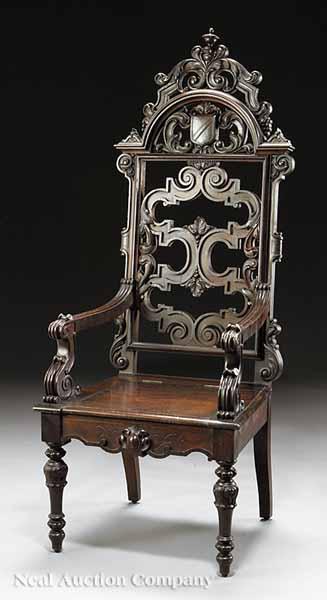 Appraisal: A Good American Carved Walnut Hall Chair c probably Philadelphia