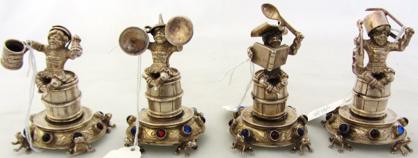 Appraisal: A set of four German novelty paste mounted silver figures