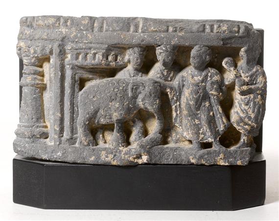 Appraisal: A GANDHARA SCHIST RELIEF FRIEZE WITH AN ELEPHANT Gandhara nd