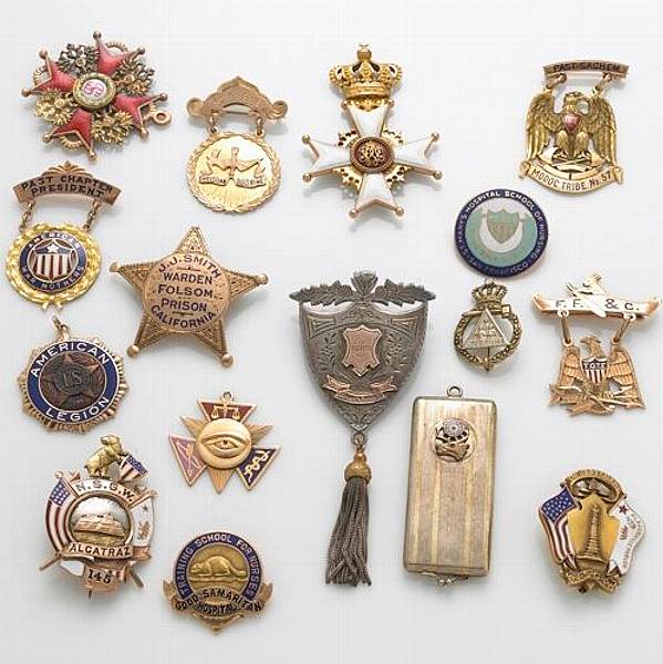 Appraisal: A collection of fifteen diamond enamel k k gold silver