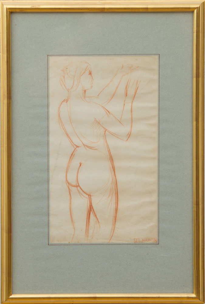 Appraisal: JEAN-LOUIS HAMON - STANDING NUDE Sanguine on paper with the