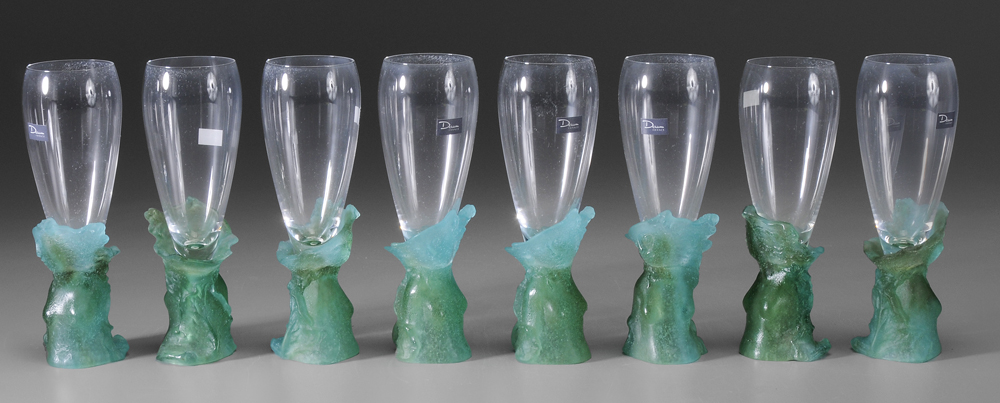 Appraisal: Set of Eight Daum Ondine Flutes French modern clear glass