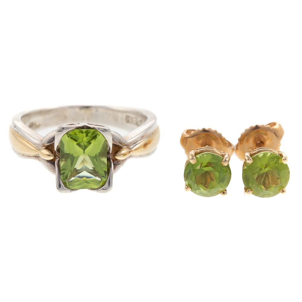 Appraisal: A Pair of Peridot Stud Earrings with Ring in K