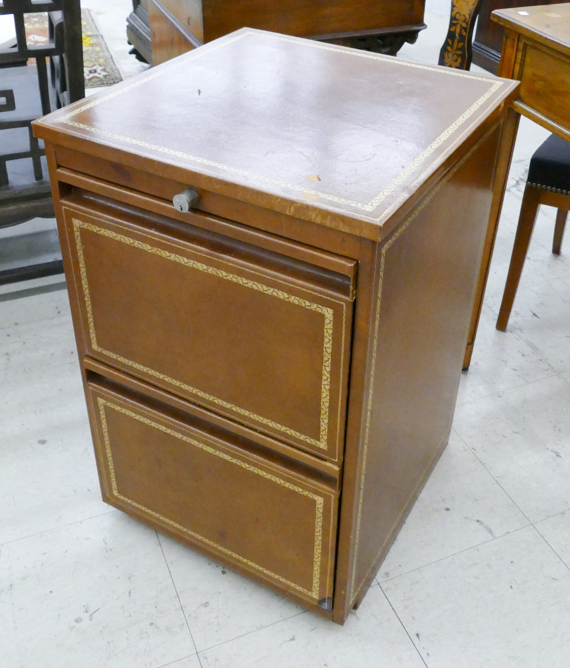 Appraisal: Vintage Leather Covered Metal File Cabinet- x x ''