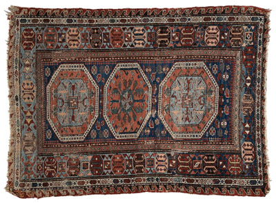 Appraisal: Sumac rug three central medallions on blue field vegetal dy