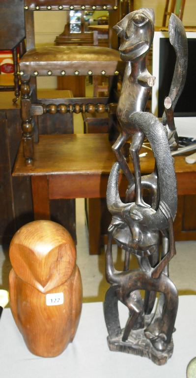 Appraisal: Tribal African ebony figural sculpture depicting three intertwined abstract figures