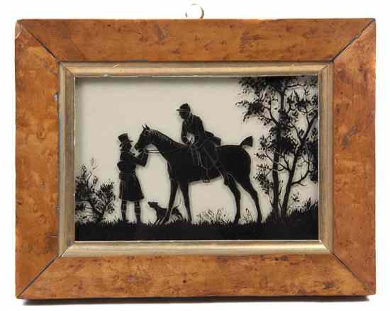 Appraisal: An English Reverse Painted Figural Silhouette depicting a hunt scene