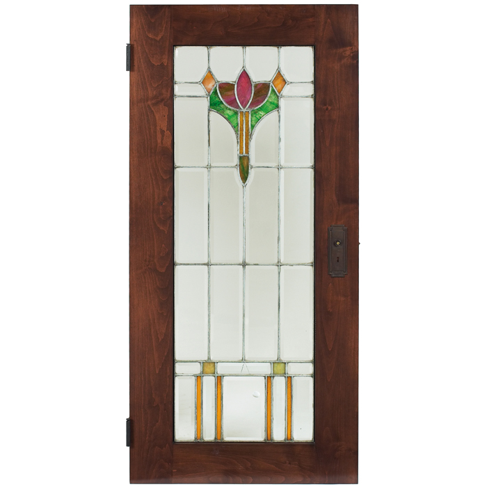 Appraisal: Arts and Crafts door beveled and leaded glass floral design