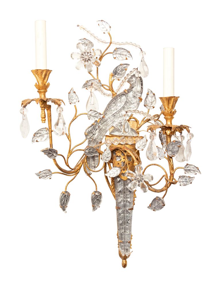 Appraisal: A Set of Four Gilt Metal and Glass Two-Light Sconces