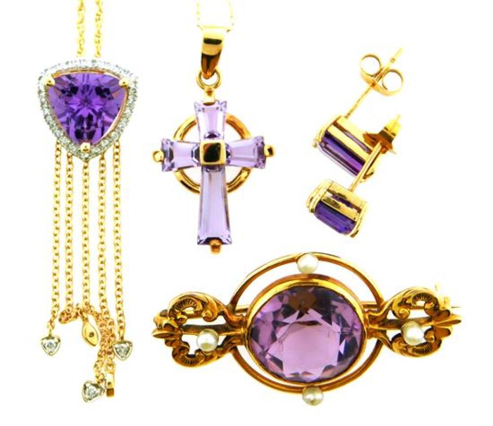 Appraisal: JEWELRY Four Pieces of K and Amethyst Jewelry including one