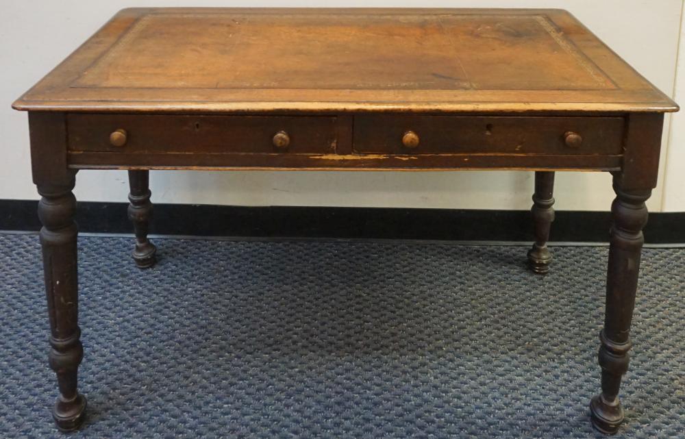 Appraisal: Victorian Walnut Tooled Leather Two-Drawer Table Desk x x in