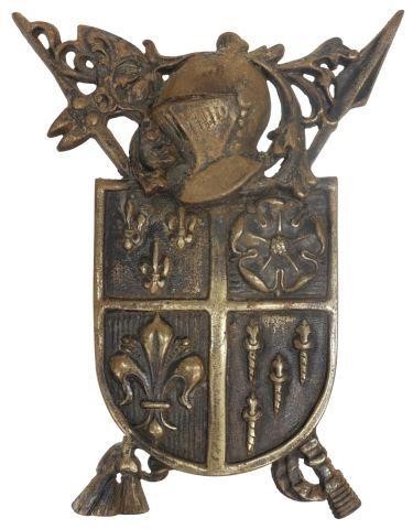 Appraisal: Cast metal coat of arms crossed spear and battle axe