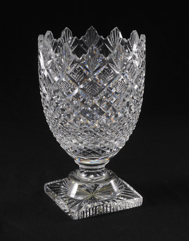 Appraisal: LARGE WATERFORD CUT CRYSTAL VASE Square base the vase measures