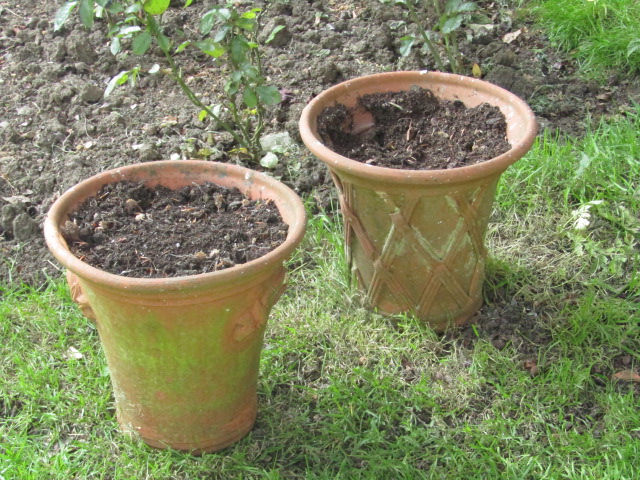 Appraisal: Two pairs of circular terracotta planters of tapering form cm