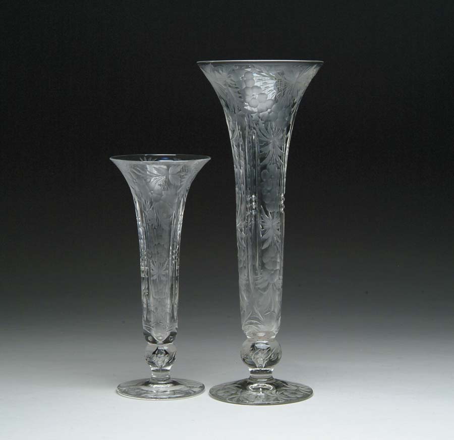 Appraisal: TWO CUT GLASS TRUMPET VASES Cut glass trumpet vases are