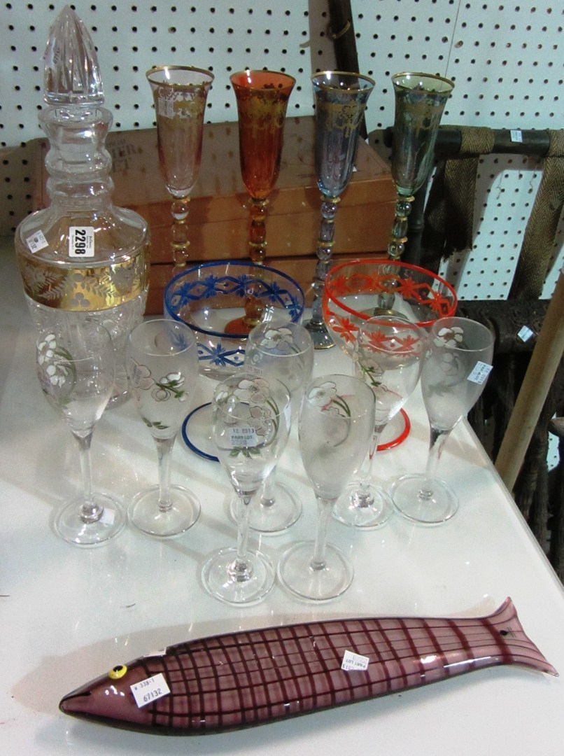 Appraisal: A group of glassware including cut glass decanter and stopper