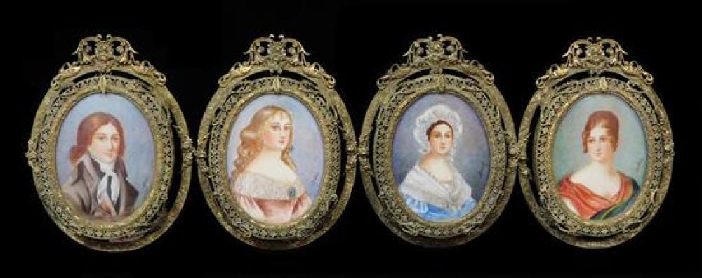 Appraisal: Four miniature portraits on possibly ivory bone each signed Dubois