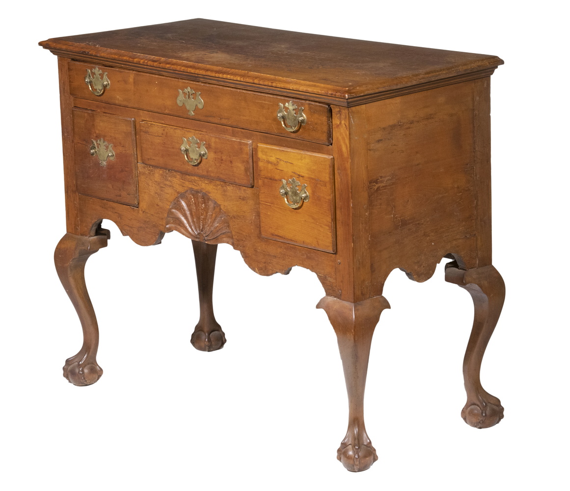 Appraisal: CHIPPENDALE LOWBOY th c Walnut Four-Drawer Lowboy with beveled edge